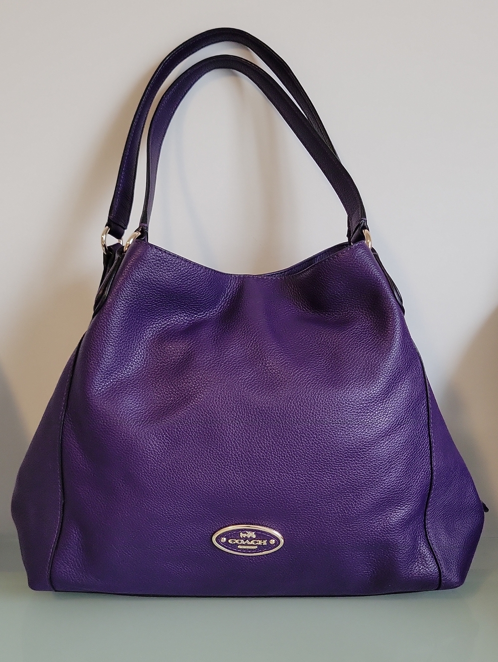 Coach Edie Purple Pebbled Leather Shoulder Bag Purse